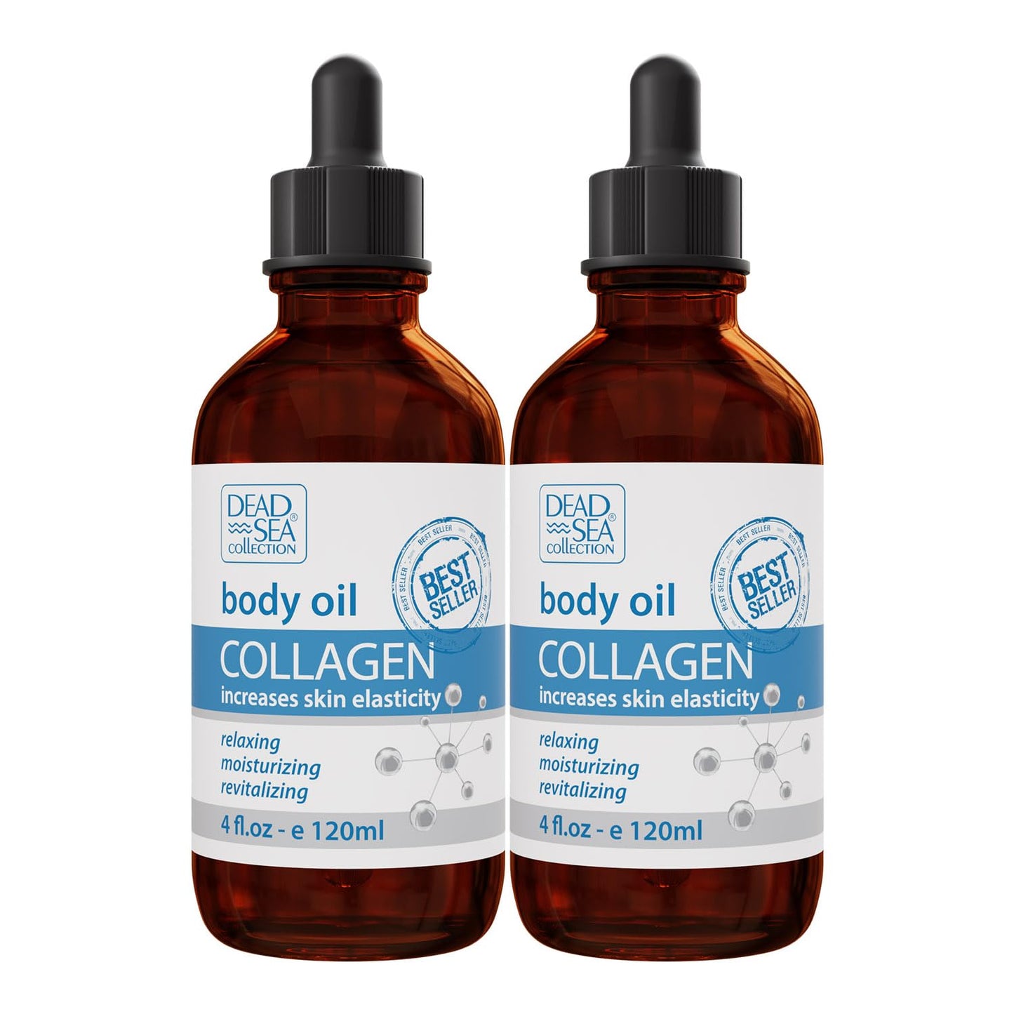 Dead Sea Collection Body Oil for Dry Skin - Collagen & Vitamin E - Moisturizing & Nourishing, Anti-Aging & Skin Elasticity Support for Face Pack of 2 (4 Fl. Oz Each)