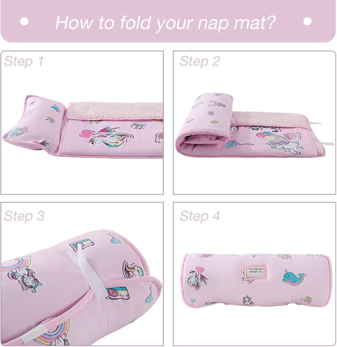 beeweed Toddler Nap Mat, Rollup Design Kid Sleeping Mat with Removable Pillow & Minky Blanket, Toddler Sleeping Bag for Daycare Preschool Travel Camping
