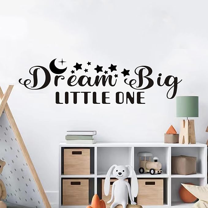 Kids Quotes Wall Decals for Nursery: Baby Inspirational Positive Moon Stars Vinyl Art Wall Stickers - Bedroom Playroom School Wall Decor - Dream Big Little One 35" X 9.8"