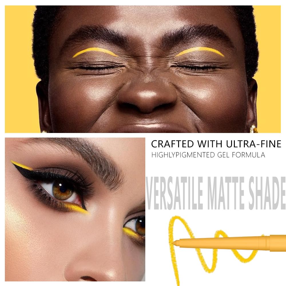 evpct Yellow Eyeliner Pencils for Eyes, Yellow Matte Colored Eye Liner Pencil Makeup Waterproof Smudge Proof, Colored Gel Waterline Eyeliner Liquid, Face Eye Paint Stick Lipstick Halloween Makeup 05