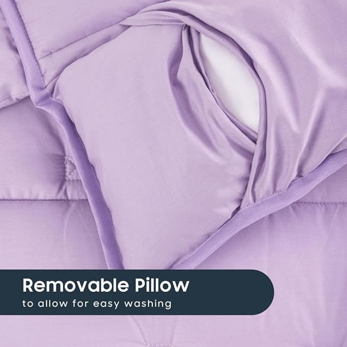 Wake In Cloud - Toddler Nap Mat with Pillow and Blanket, for Kids Boys Girls in Kindergarten Daycare Preschool Pre K, Roll Up Sleeping Bag, Solid Color, Lilac, Standard