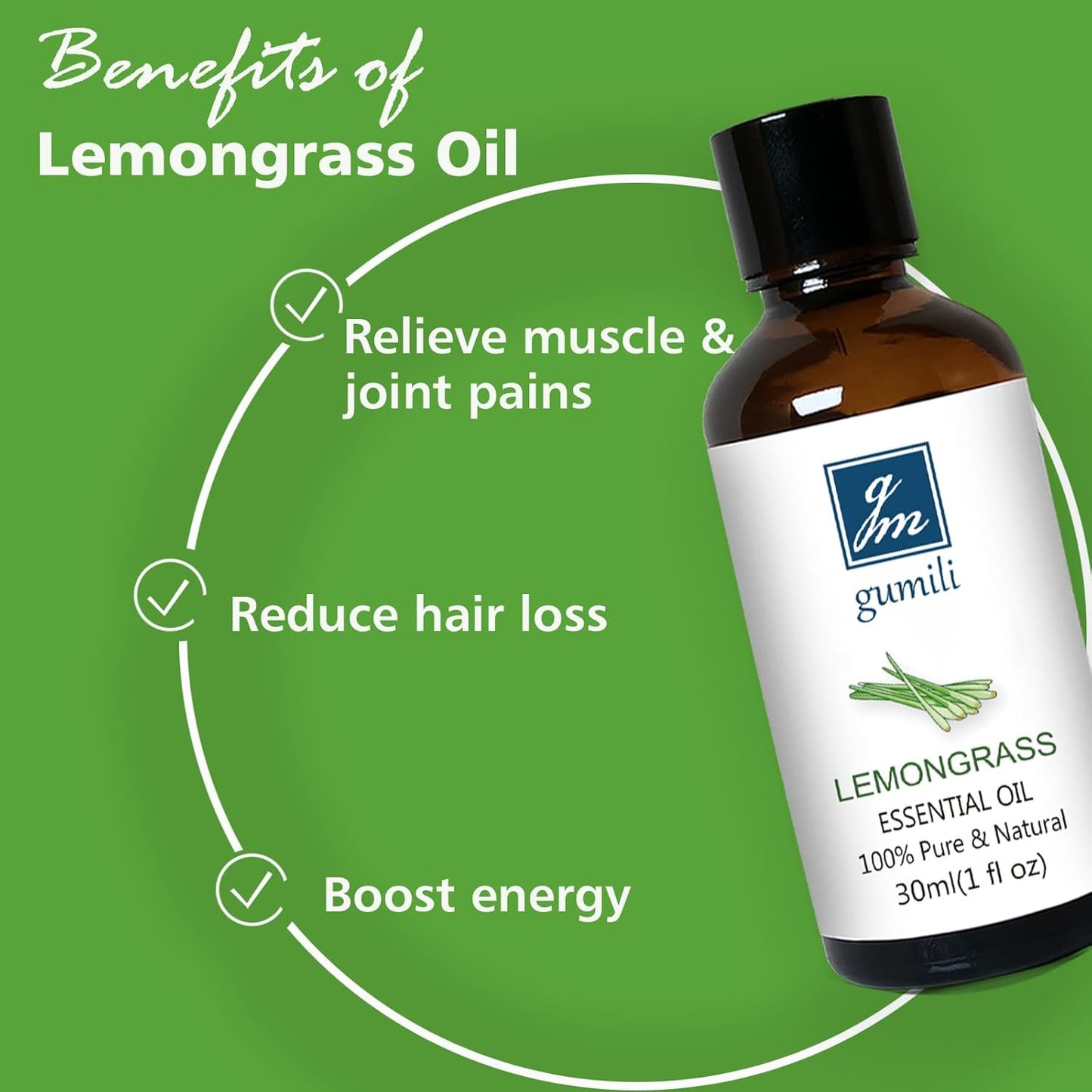 Lemongrass Essential Oil 1 Oz – 100% Pure Natural Lemongrass Oil for Diffuser, Skin, Body, Spray, Massage & DIY, Fresh Citrus Aroma