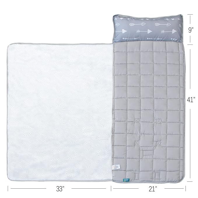 Biloban Nap Mat with Pillow and Blanket, Cot Nap Mats for Daycare Preschool Kindergarten, Portable Travel Sleeping Bag for Kids, Super Soft & Cozy, Grey Arrow, 50" x 21"