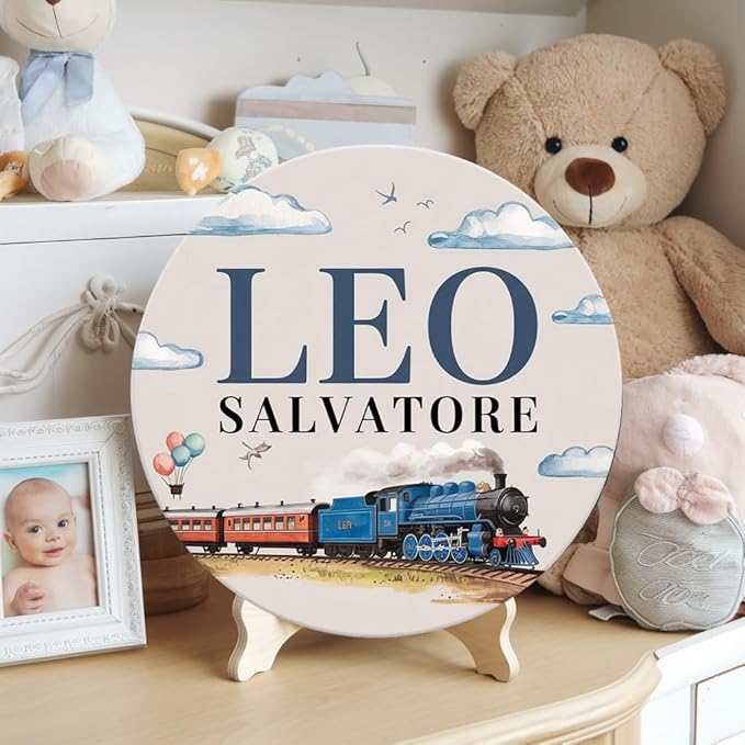 Personalized Wooden Name Signs for Nursery, Train Sign for Baby Door Decor, Newborn Gifts for Boy, Boys Nursery Wall Bedroom Decorations, Mother's Day Gifts for New Mom Dad Gift