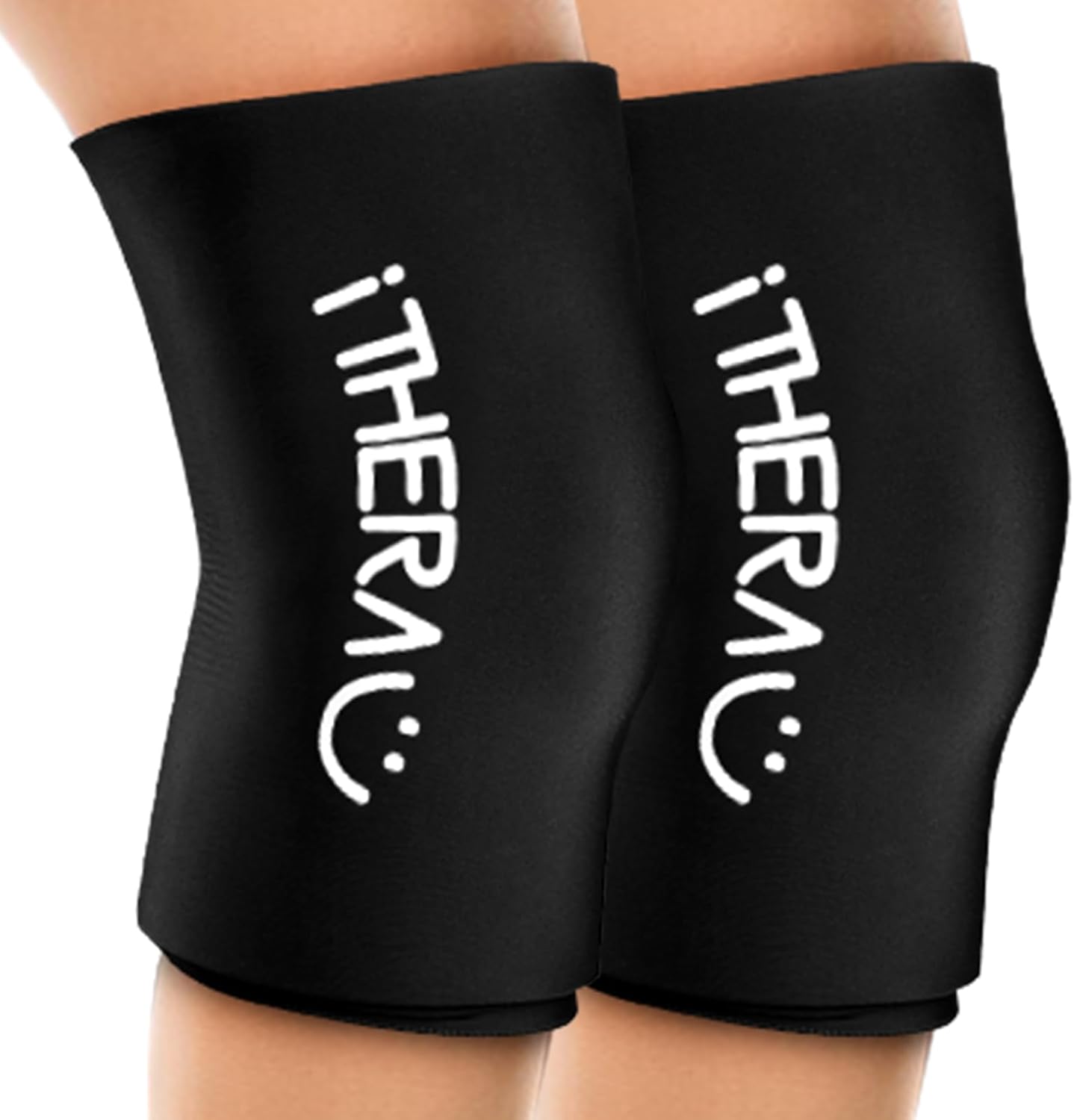 iTHERAU Knee Ice Pack Wrap 2 Pack, Reusable Gel Cold Pack with Cold/Hot Therapy, Cold Compression Sleeve for Elbow, Knee, Calf & Ankle for Pain Relief, Swelling, Surgery, Sports Injuries -Black, M