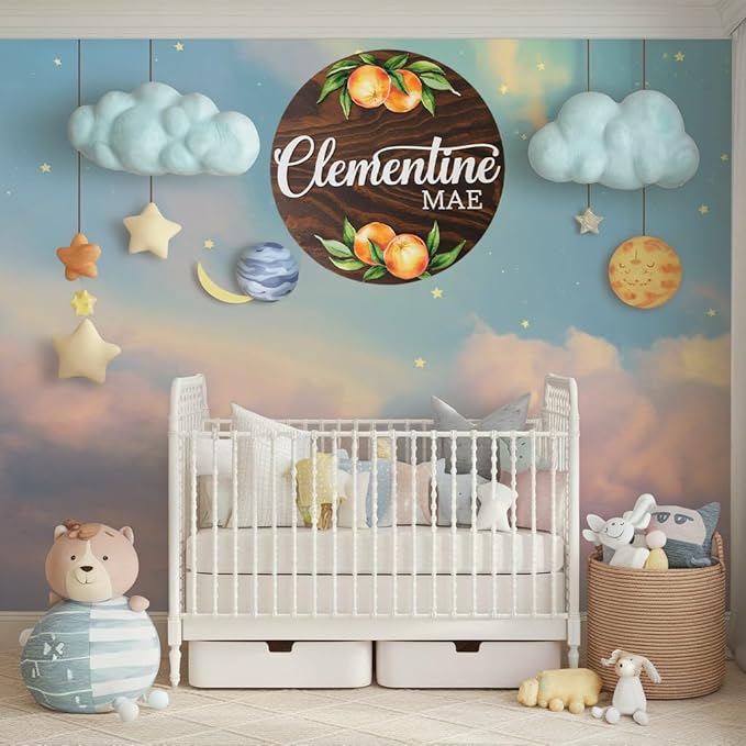 Personalized Wooden Name Signs for Nursery, Clementine Sign for Baby Door Decor, Newborn Gifts for Boy, Boys Nursery Wall Bedroom Decorations, Mother's Day Gifts for New Mom Dad Gift