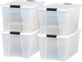 IRIS USA 72 QT Plastic Storage Box with Lid and Latches - 4 Pack - BPA-Free, Discreet Organizing Solution, Durable Nestable Stackable Containers, Secure Pull Handle - Pearl