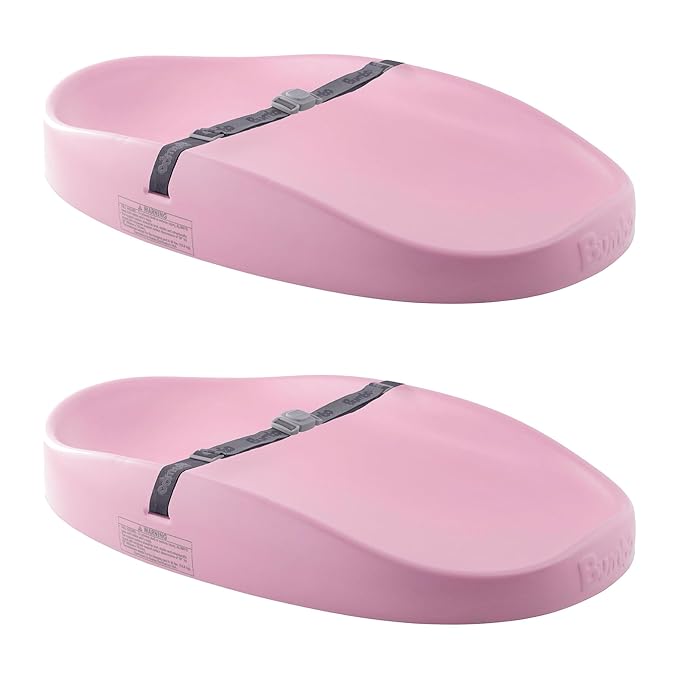 Bumbo 2 Pack Baby Changing Pads for Dresser or Table Top, Portable & Wipeable Non Slip Soft Contoured Diaper Change Station with Harness, Cradle Pink