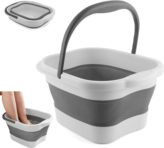 Collapsible Foot Bath Basin Soaker Tub with Handle for Soaking Feet, Foldable Pedicure Foot Spa Massager Foot Care Soak Plastic Inflatable Bucket Bowl Bathtub Tools for Washing Cleaning, White