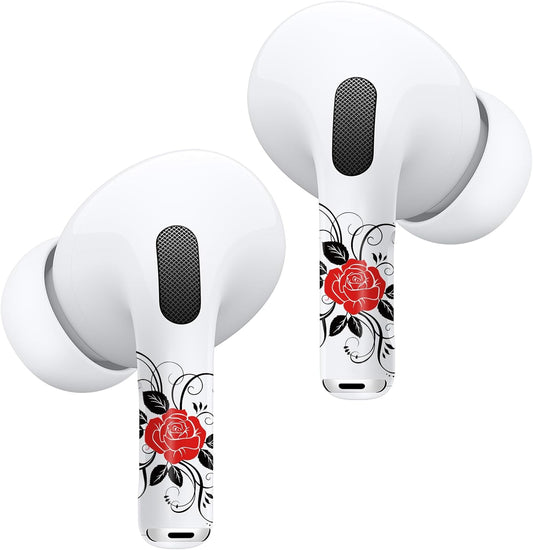 ROCKMAX for Red Rose AirPods Pro 2 Sticker, Elegant Floral AirPods Skins for Earbuds, Compatible to AirPods Pro 2nd Genaration Case Cover, Ideal for Fashion Women and Teenagers, with Cleaning Kit