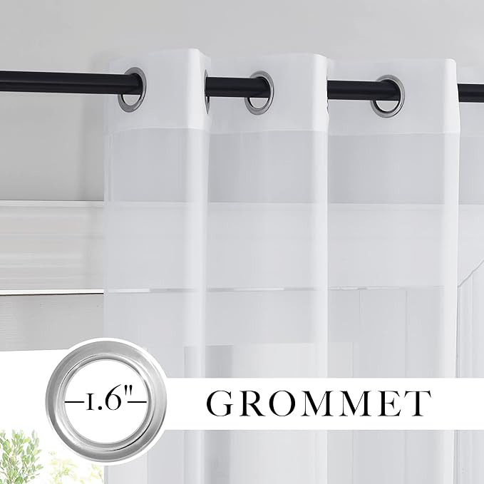 RYB HOME Sheer Curtains Panels Bedroom Window, Grommet Solid White Voile Drapes for Living Room Kitchen Home Office, Privacy Sheer Light & Airy, Wide 54 inch x Long 63 inch per Panel, 4 Pcs