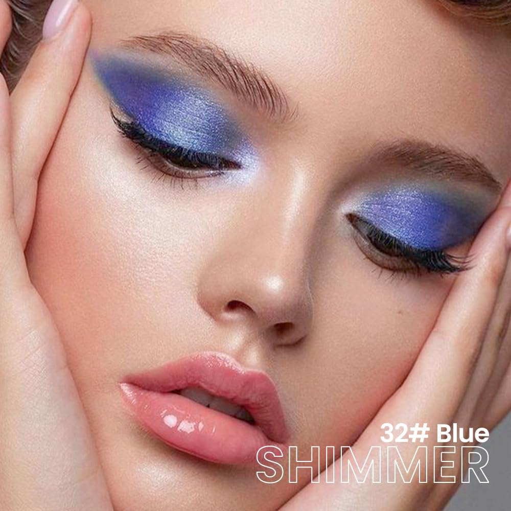 evpct Blue Shimmer Cream Eye Shadow Brightener Sticks Set for Eyes, Blue Shimmery Pencil Eye shadow Applicator Stick Pen Palette Makeup Waterproof sombras en crema para ojos 32#