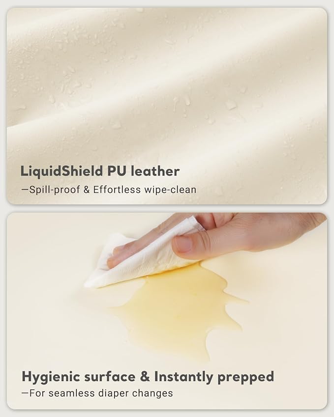 Vegan Leather Waterproof Baby Changing Pad - Wipeable, Extra Thick & Portable & Non-Slip Diaper Mat for Dresser, Crib, Travel | Soft & Safe (Beige)