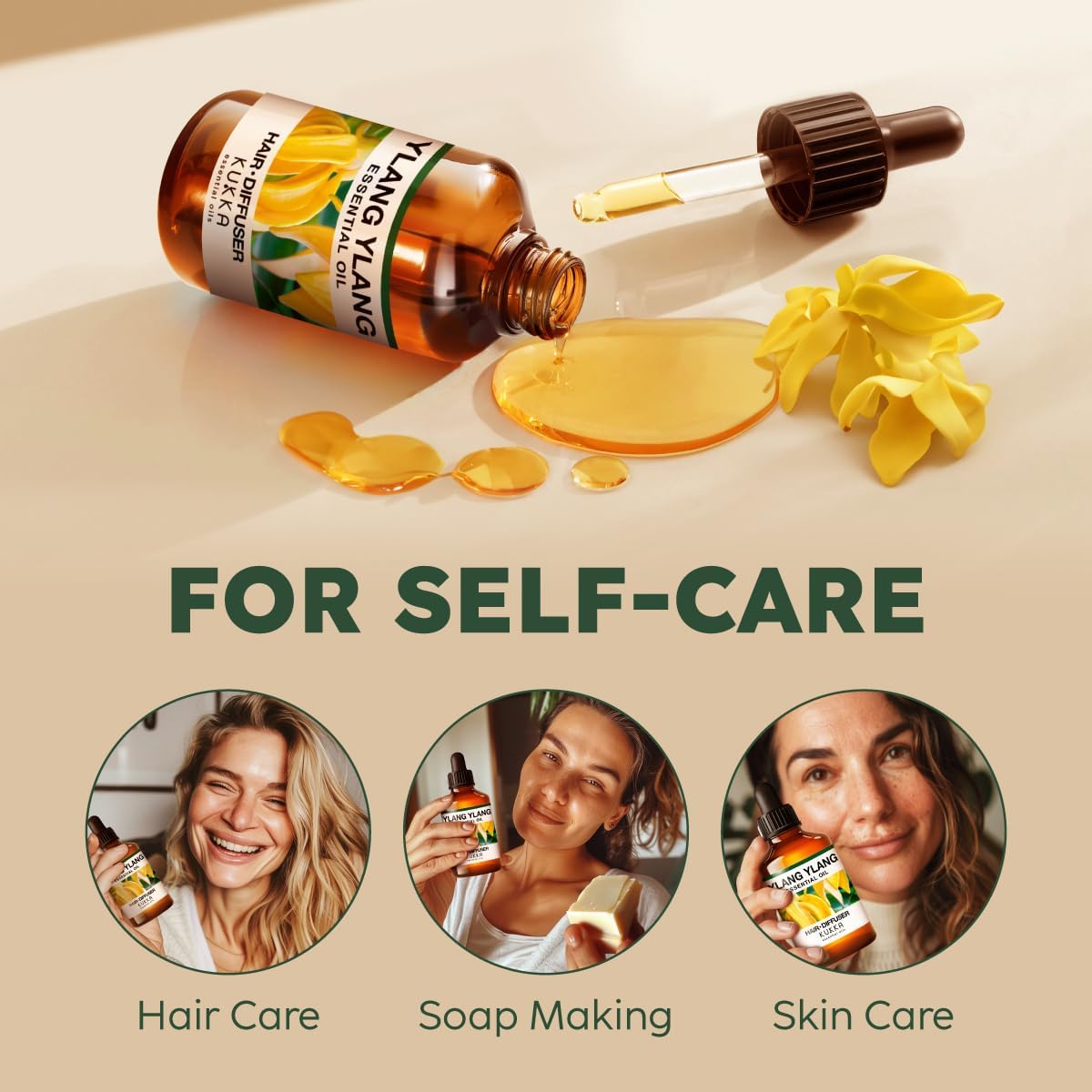 Kukka Ylang-Ylang Essential Oil for Diffuser & Skin - 4 Fl Oz - Ylang Ylang Oil - Boasting a Long Lasting & Exotic Floral Scent fit for Hair, Aromatherapy, DIY Soap Making Scents