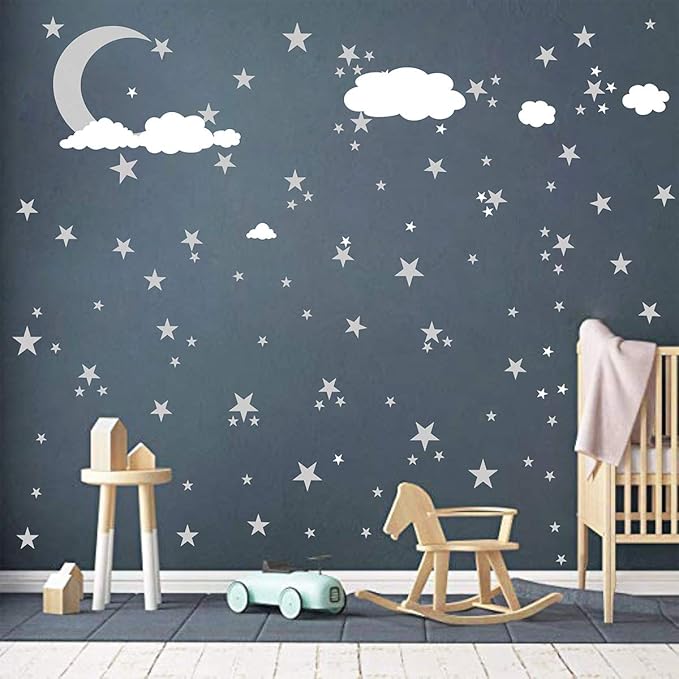 Clouds Decals Moon and Stars Wall Decal Kids Wall Decals Wall Stickers Peel and Stick Removable Wall Stickers Kids Room Decoration Good Night Nursery Decor