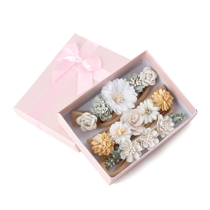 cherrboll 3pcs Baby Girl Headbands Flowers, Super Soft & Stretchy Nylon Floral Hairbands for Newborn Toddler