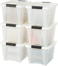 IRIS USA 19 Qt Stackable Plastic Storage Bins with Lids, 6 Pack - BPA-Free, Made in USA - Discreet Organizing Solution, Latches, Durable Nestable Containers, Secure Pull Handle - Pearl