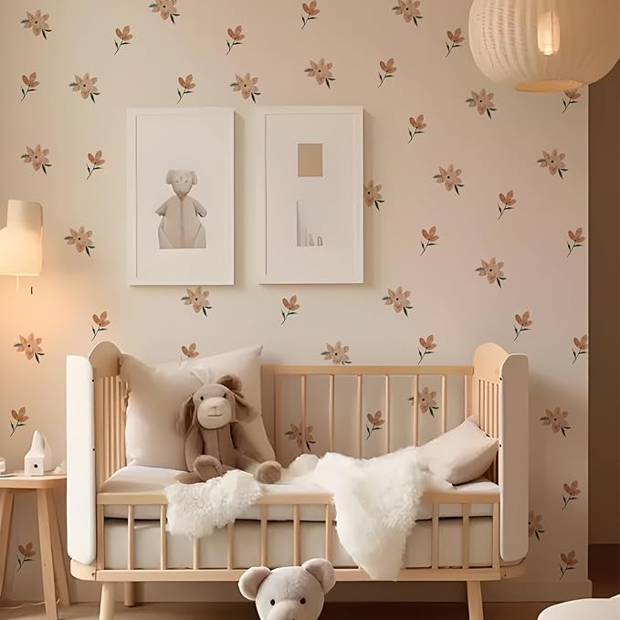 YouRfocus Daisy Wall Decals | 72 PCS Boho Flower Stickers for Girls' Rooms, Playrooms, Nurseries | Dual Layer Print for High Coverage | Removable Peel and Stick （Orange）| 12 Sheets