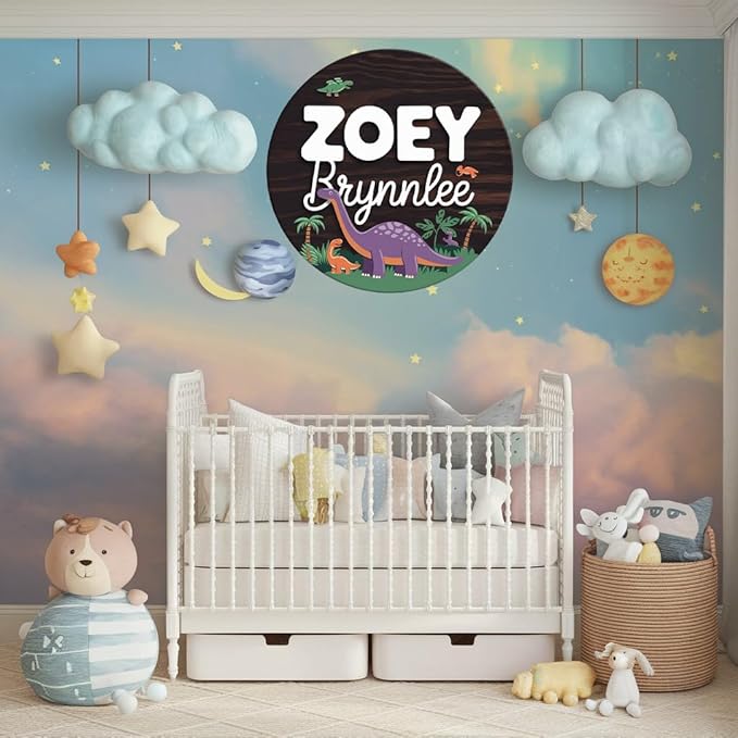 Personalized Name Sign for Nursery, Dinosaur Sign for Baby Door Decor, Newborn Gifts for Boy, Boys Nursery Wall Bedroom Decorations, Mother's Day Gifts for New Mom Dad Gift