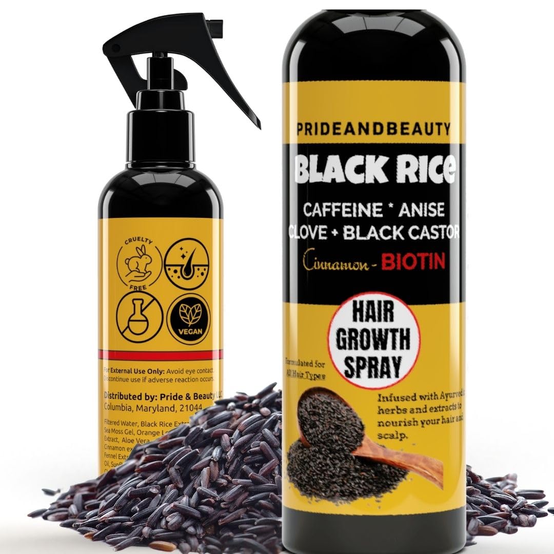 Black Rice Water Hair Growth Spray with Biotin - Rice water HAir spray for Thinning Hair and Hair Loss, All Hair Types, Men and Women