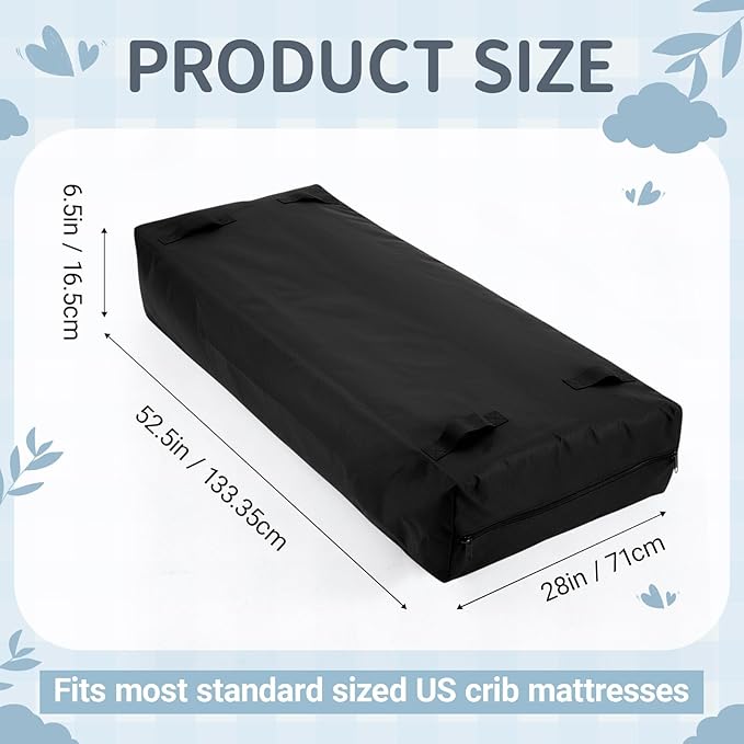 1 Pcs Crib Mattress Storage Bag with Zipper and 8 Reinforced Handles Oxford Cloth Waterproof Crib Mattress Protector Bag for Storage, 52.5 x 28 x 6.5 Inches (Black)