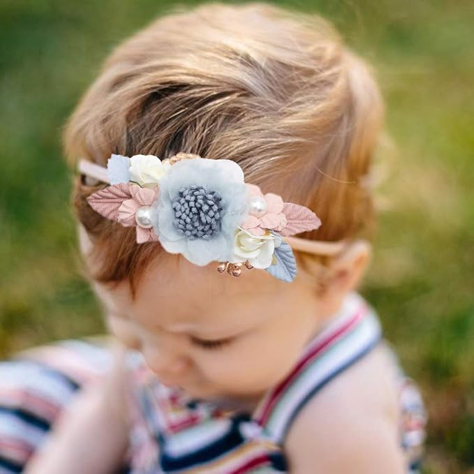 cherrboll 3pcs Baby Girl Headbands Flowers, Super Soft & Stretchy Nylon Floral Hairbands for Newborn Toddler