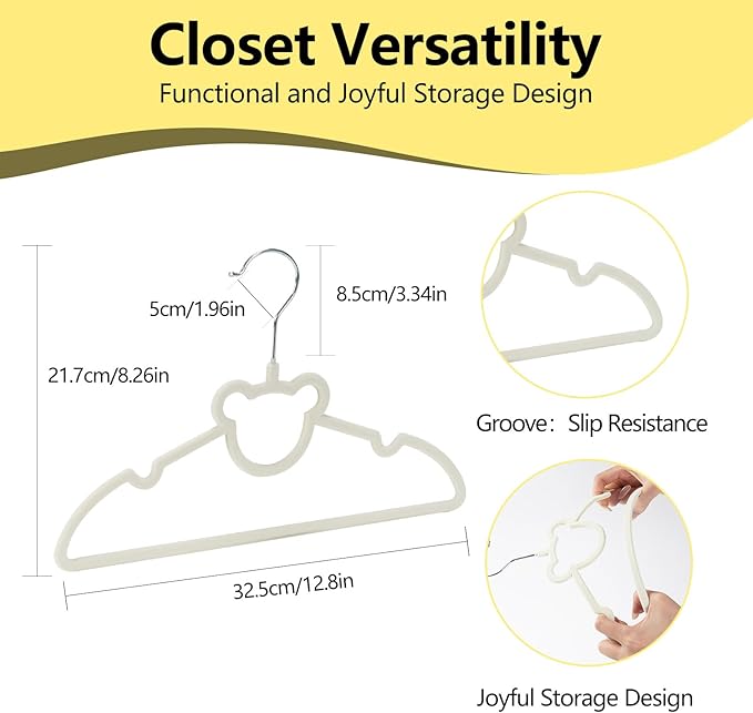 GoodtoU Kids Velvet Hangers 50 Pack - Baby Hangers for Toddler Infant Childrens Small Child Nursery Pants Clothes Organization (12.8 x 8.26 Inch, Bear)