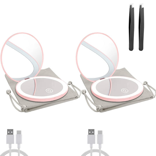 Compact Mirror with LED Light,1x/10x Magnifying Rechargeable Mirror,3.5in, Dimmable Travel Mirror for Purse,Pocket,Handheld 2-Sided Makeup Mirror