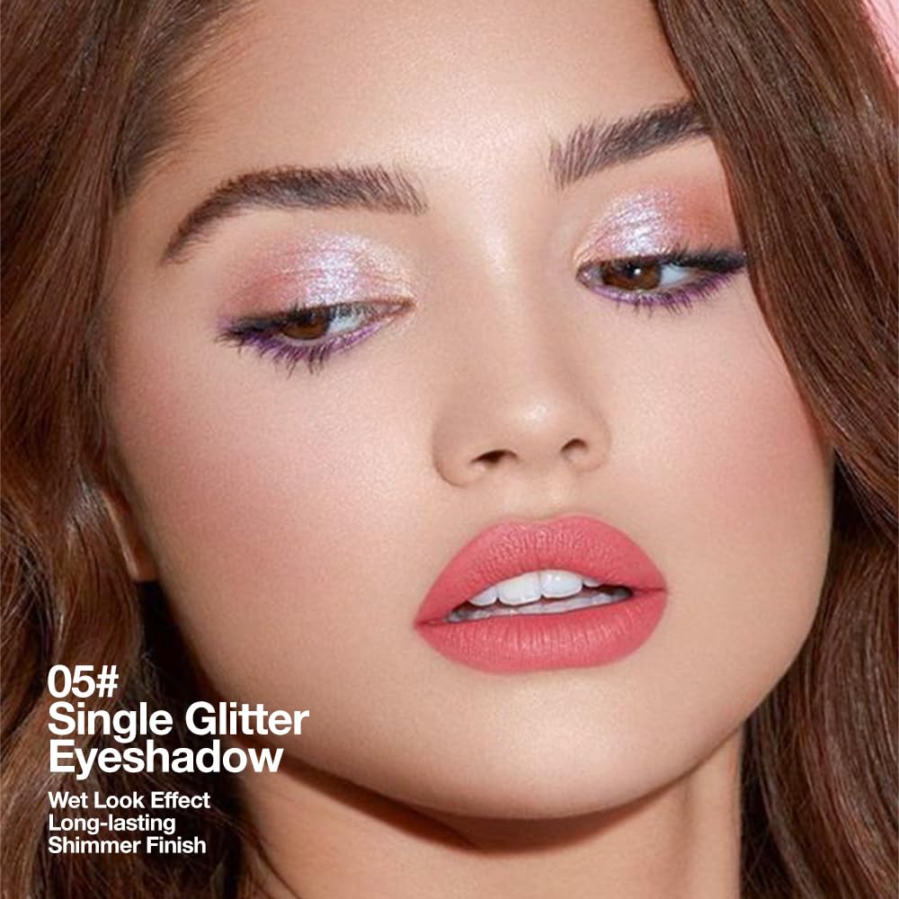 Glitter Shimmer Sparkle Eye Shadow Palette Makeup for Women, Shimmer Rose Gold Pink Glitter Metallic Holographic Iridescent Cream Iridescent Single Monochrome Eyeshadow Makeup