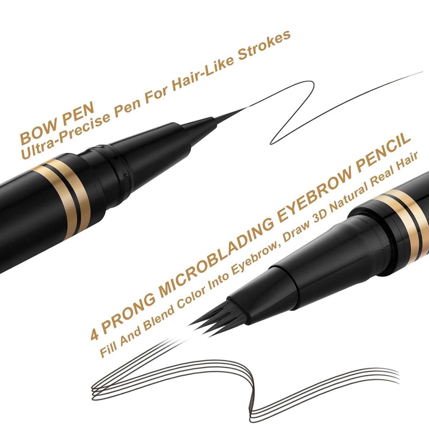 Eyebrow Pen,2-in-1 Waterproof Eyebrow Pencil with 4 Tip Microblading Brow Pen and Ultra-Precise Brow Pencil,with Dual-ended Eyebrow Brush,Eyebrow Makeup for Natural Looking - Ebony