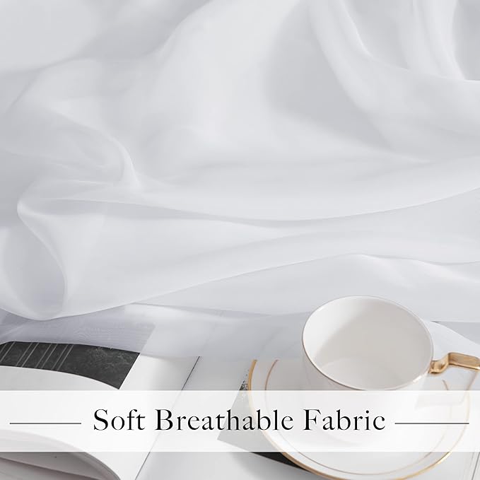 RYB HOME Sheer Curtains Panels Bedroom Window, Grommet Solid White Voile Drapes for Living Room Kitchen Home Office, Privacy Sheer Light & Airy, Wide 54 inch x Long 63 inch per Panel, 4 Pcs