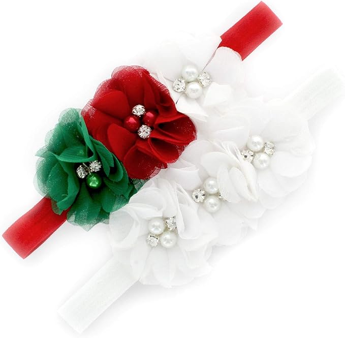 My Lello Flower Headbands Baby - Girls - Toddler Fabric Beaded Stretchy Elastic Pair