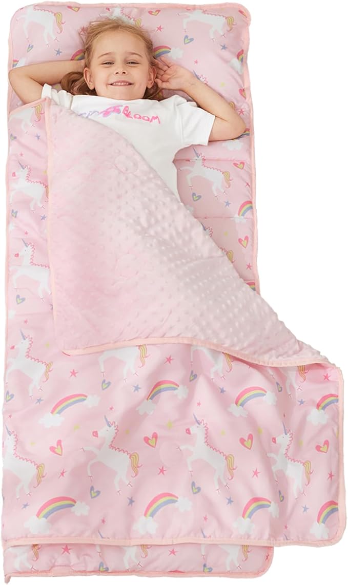 softan Toddler Nap Mat with Pillow and Blanket, Extra Large Rolled Napping Mats,Slumber Bags for Boys Girls,Easy to Roll up,Kids Sleeping Bag for Daycare, Preschool Travel Camping