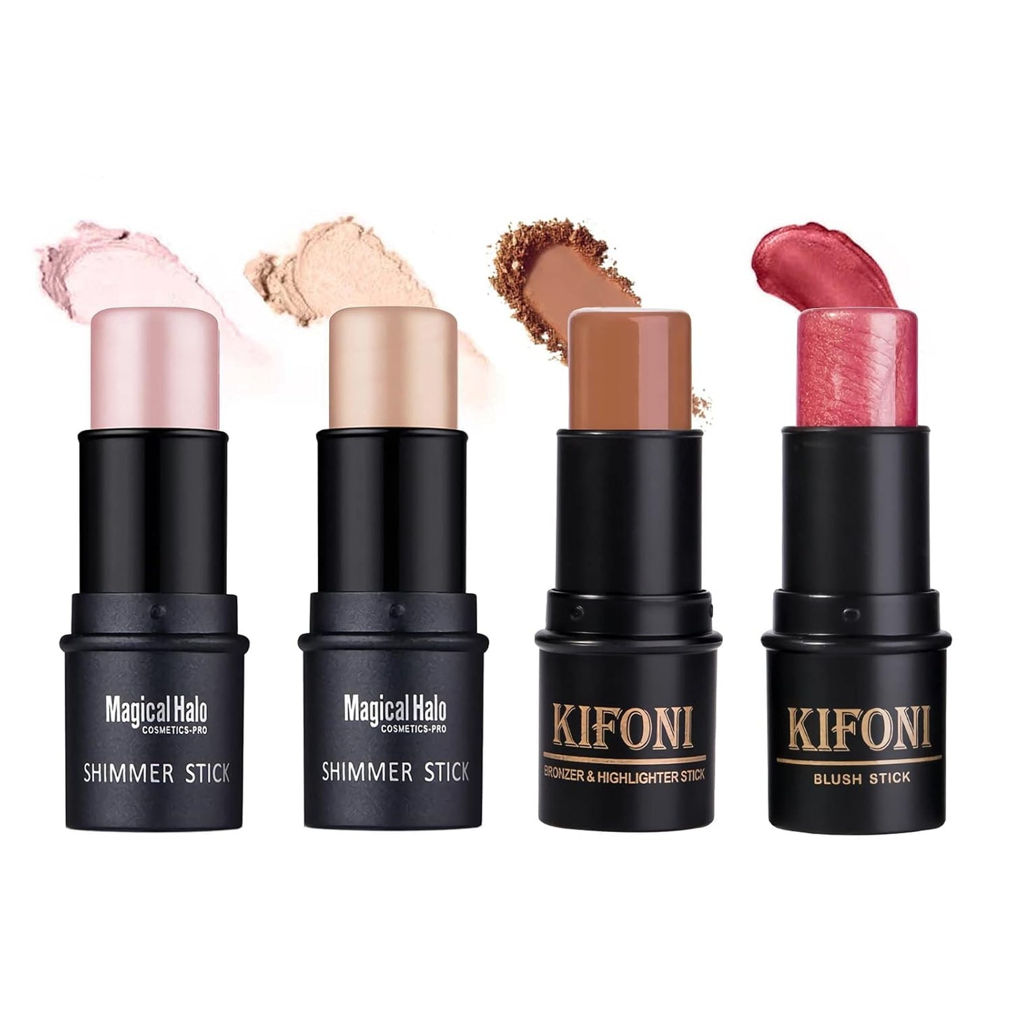 4PCS Contour Stick - Highlighter And Cream Blush Stick 4 Colors Kit - Moisturizer, Face Brightens & Shades Pencil, Facial Shaping Makeup Sticks for Older Women & Mature Skin