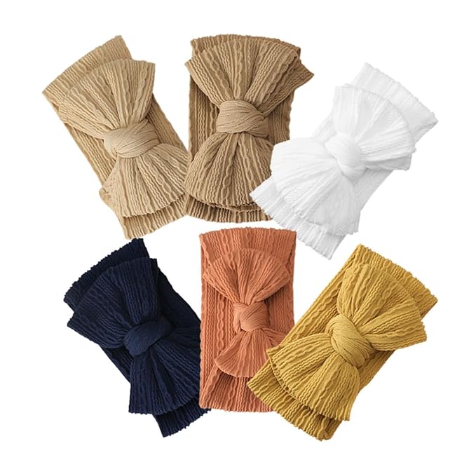 6pcs Bows Hair Bands Soft Stretchy Nylon Headbands for Newborn Accessories Multi-color Photography Props Comfortable Elastic Design