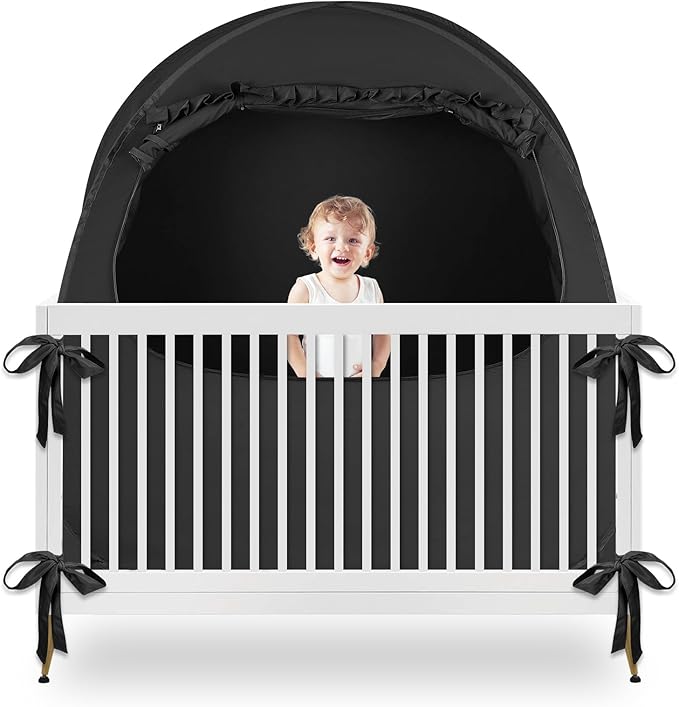 Blackout Baby Sleep Tent Sleep Pod, Pop Up Crib Blackout Cover Canopy for Naps at Home and Traveling, Fits Full Size Crib, Pack n Play, and More with Safe Bottom Design, Blocks 98% Light