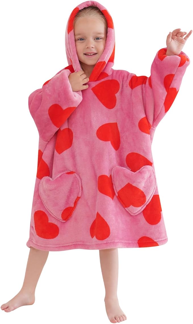 Fiosnow Love Printed Blanket Hoodies for Kids Toddler 2-6YR Oversize Wearable Blanket Hoodies for Boys Girls