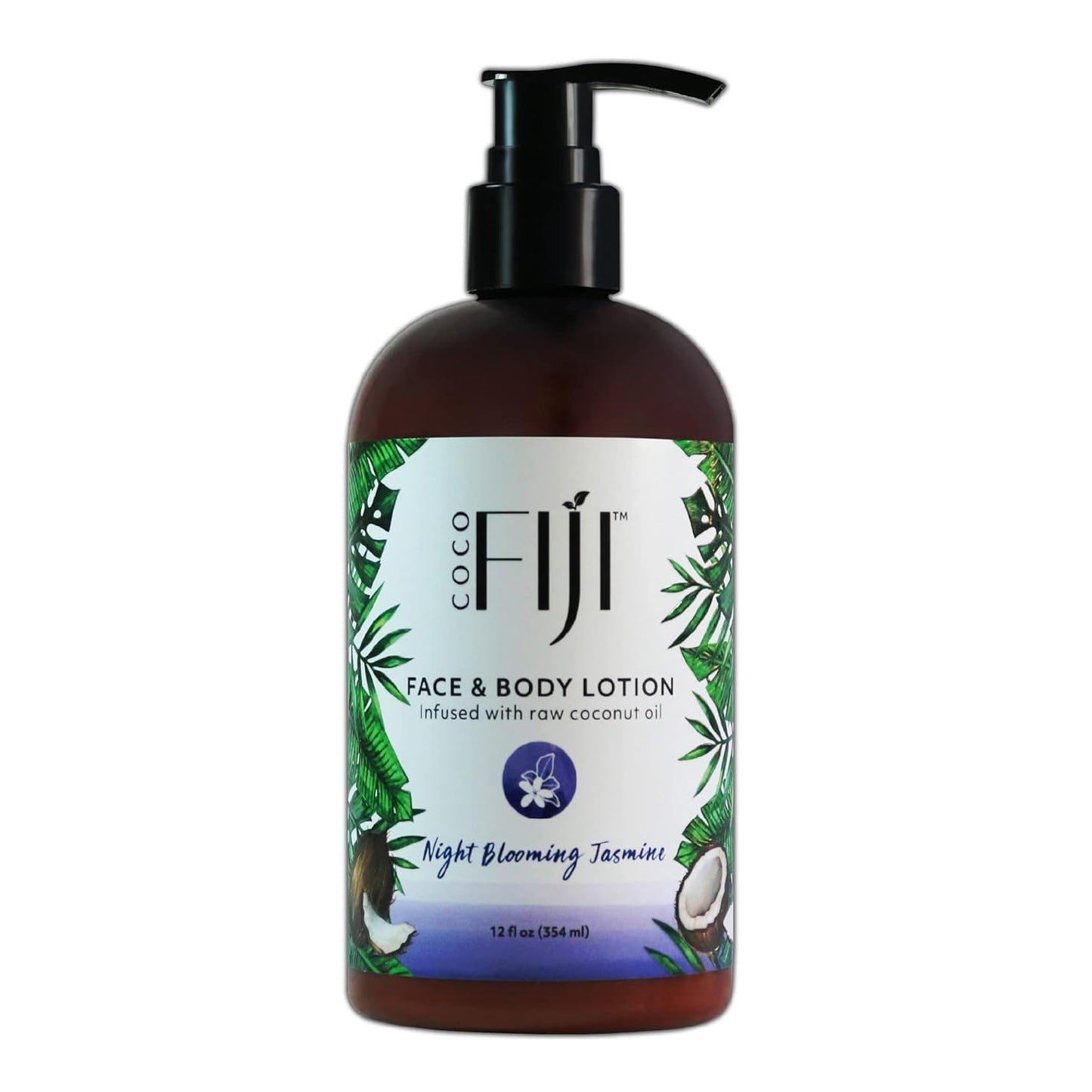 Coco Fiji Face & Body Lotion Infused With Coconut Oil | Lotion for Dry Skin | Moisturizer Face Cream & Massage Lotion for Women & Men | Night Blooming Jasmine 12 oz, Pack of 1