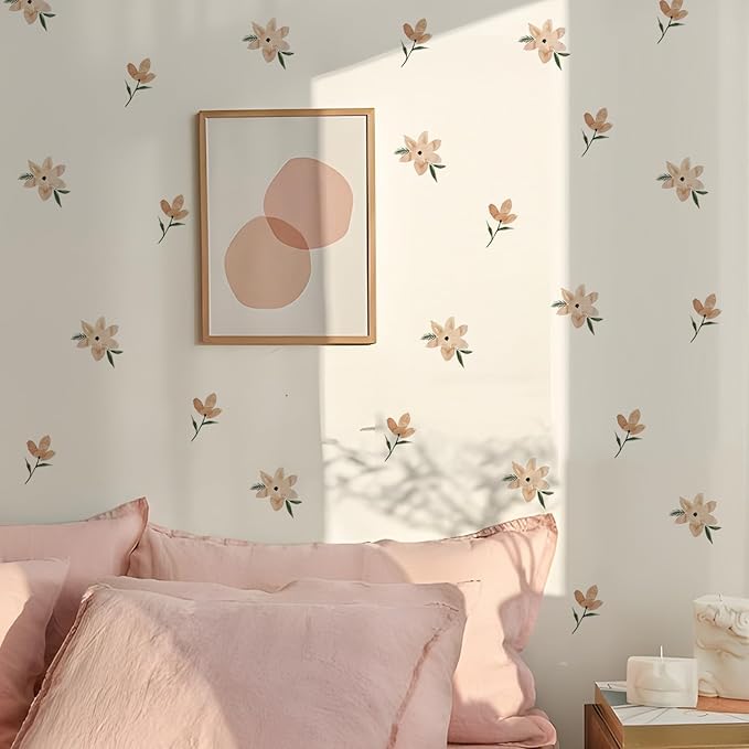 YouRfocus Daisy Wall Decals | 72 PCS Boho Flower Stickers for Girls' Rooms, Playrooms, Nurseries | Dual Layer Print for High Coverage | Removable Peel and Stick （Orange）| 12 Sheets