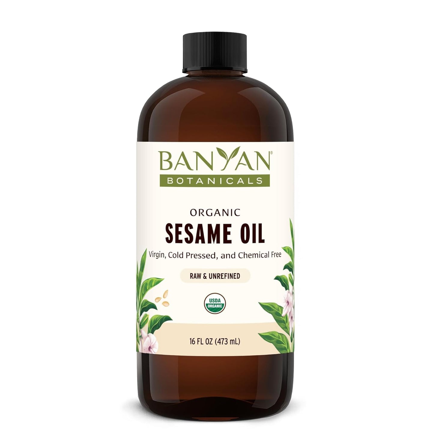 Banyan Botanicals Sesame Oil – Organic & Unrefined Ayurvedic Oil for Skin, Hair, Oil Pulling & More – Multiple Sizes – 16oz. – Non GMO Sustainably Sourced Vegan