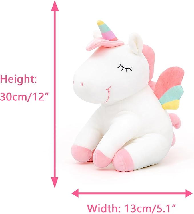 Lazada Unicorn Stuffed Animal Plush Toys Girls Gifts with Rainbow Wings White 12 Inches…