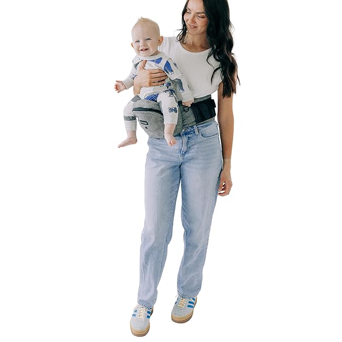 Tushbaby Ergonomic Hip Seat Carrier- for Babies and Toddlers 0-3yrs, Safety Approved, Structured Support, Convenient Pockets, Feeding Aid, Durable YKK Zippers, Foam-Free Build, (Grey)