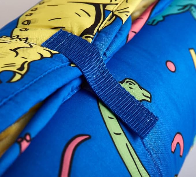Toddler Nap Mat with Removable Pillow & Minky Blanket Sleeping Bag for Kids Handle & Fastening Nap Mats for Preschool Daycare Kindergarten Kids Sleeping Bag (Ages 2-7 Years) Blue Dinosaur