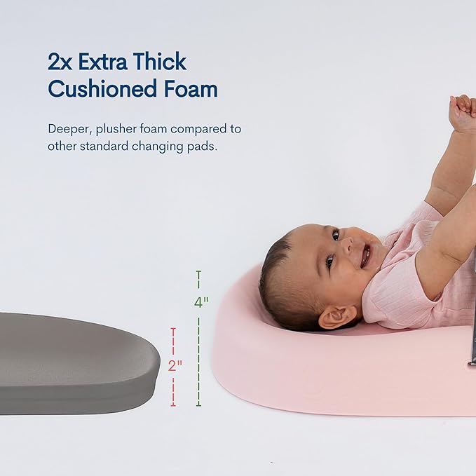 Upseat Baby Changing Pad, Non-Slip Grippy Design, Premium Cushioned Foam, Contoured for Comfort, Waterproof and Easy-to-Clean, Liquid-Resistant (Pink)