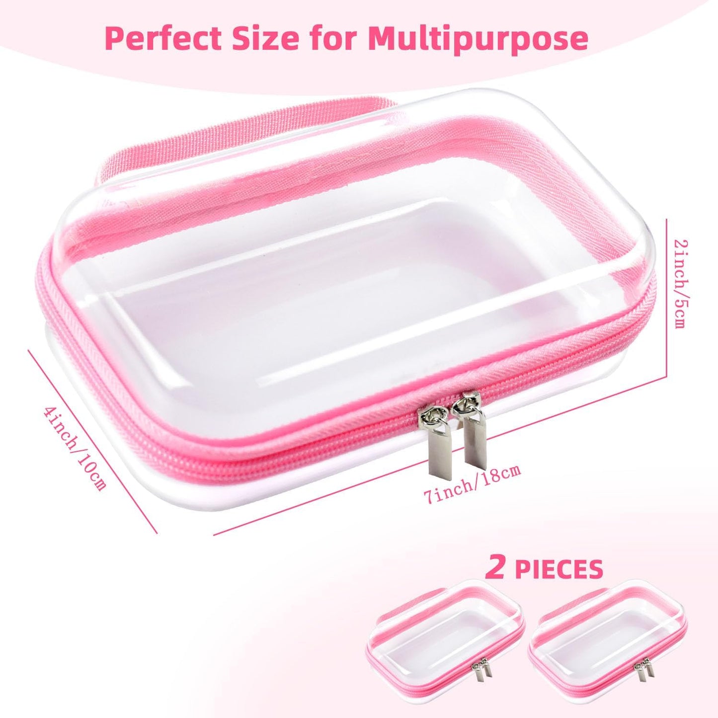 SameTech Hard Shell Zipper Case, 2pcs Clear Zippered Hard Small Box, Clear Plastic Pouches Travel Bags for Kids, Storage for Building Blocks, Puzzles, Cosmetics, Crafting Supplies