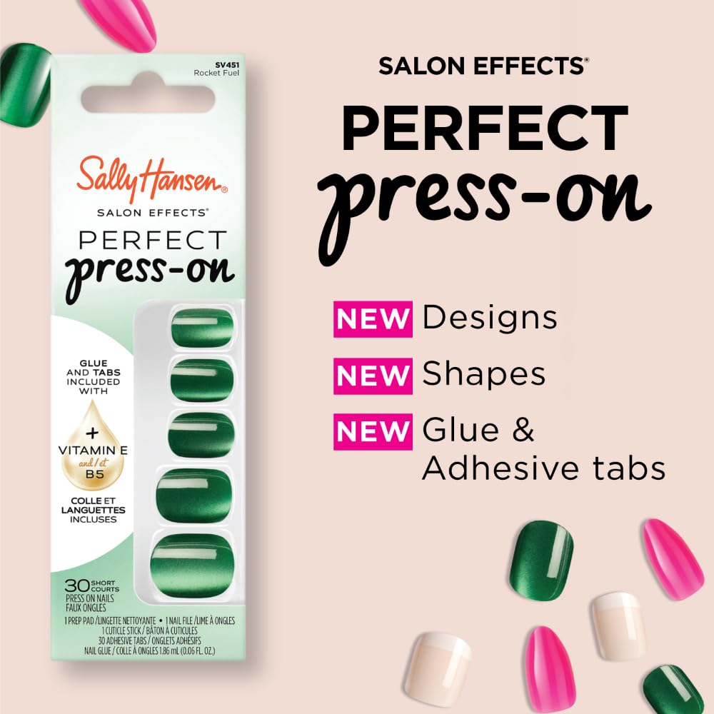 Sally Hansen Instant Cuticle Remover and Salon Effects Sunshine Spritz Press On Nails with Nail Glue and Adhesive Tabs