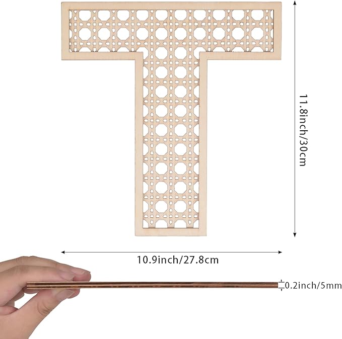 She Love Large Boho Wooden Rattan Letters 12 inch for Nursery Decor Wood Letter T Wall Decors for Baby Girl Boy Bedroom Home Rustic Name Sign Birthday Wedding Decorative letters