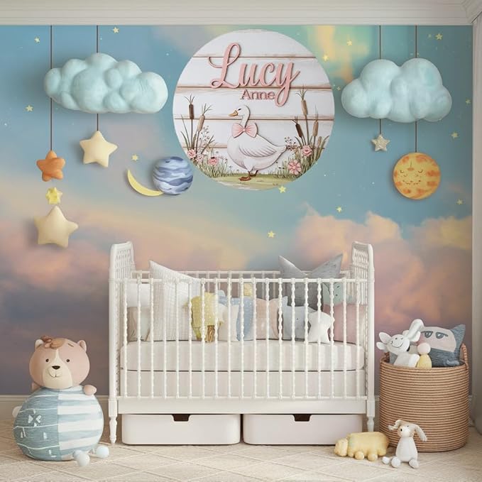 Personalized Name Sign for Nursery, Pink Goose Sign for Baby Door Decor, Newborn Gifts for Girl, Girls Nursery Wall Bedroom Decorations, Mother's Day Gifts for New Mom Dad Gift