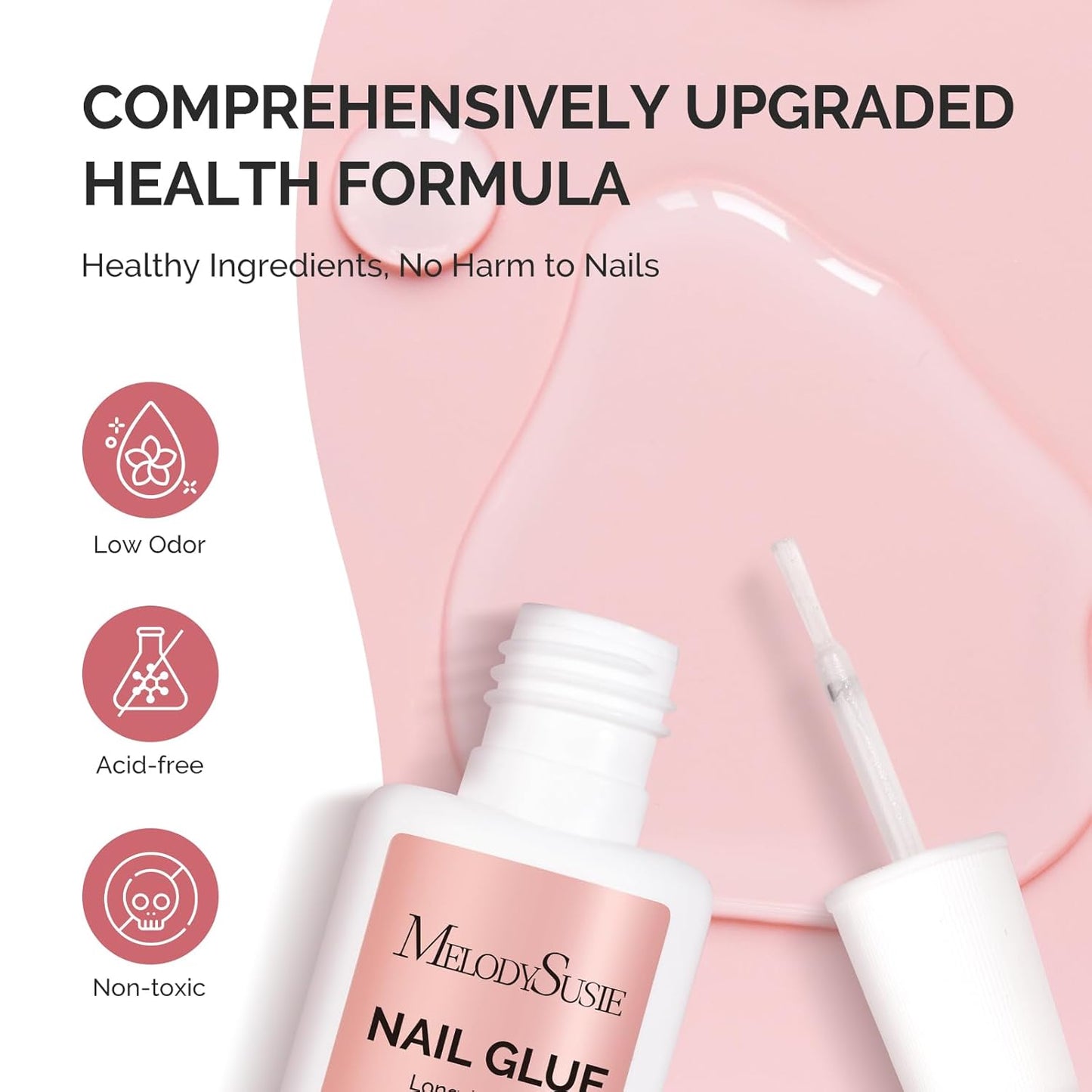 MelodySusie Nail Glue for Press on Nails Acrylic Nail Tips Quick-Drying Super Strong Long Lasting Adhesive for Fake Nails No UV Lamp Needed with Easy Application 10ml