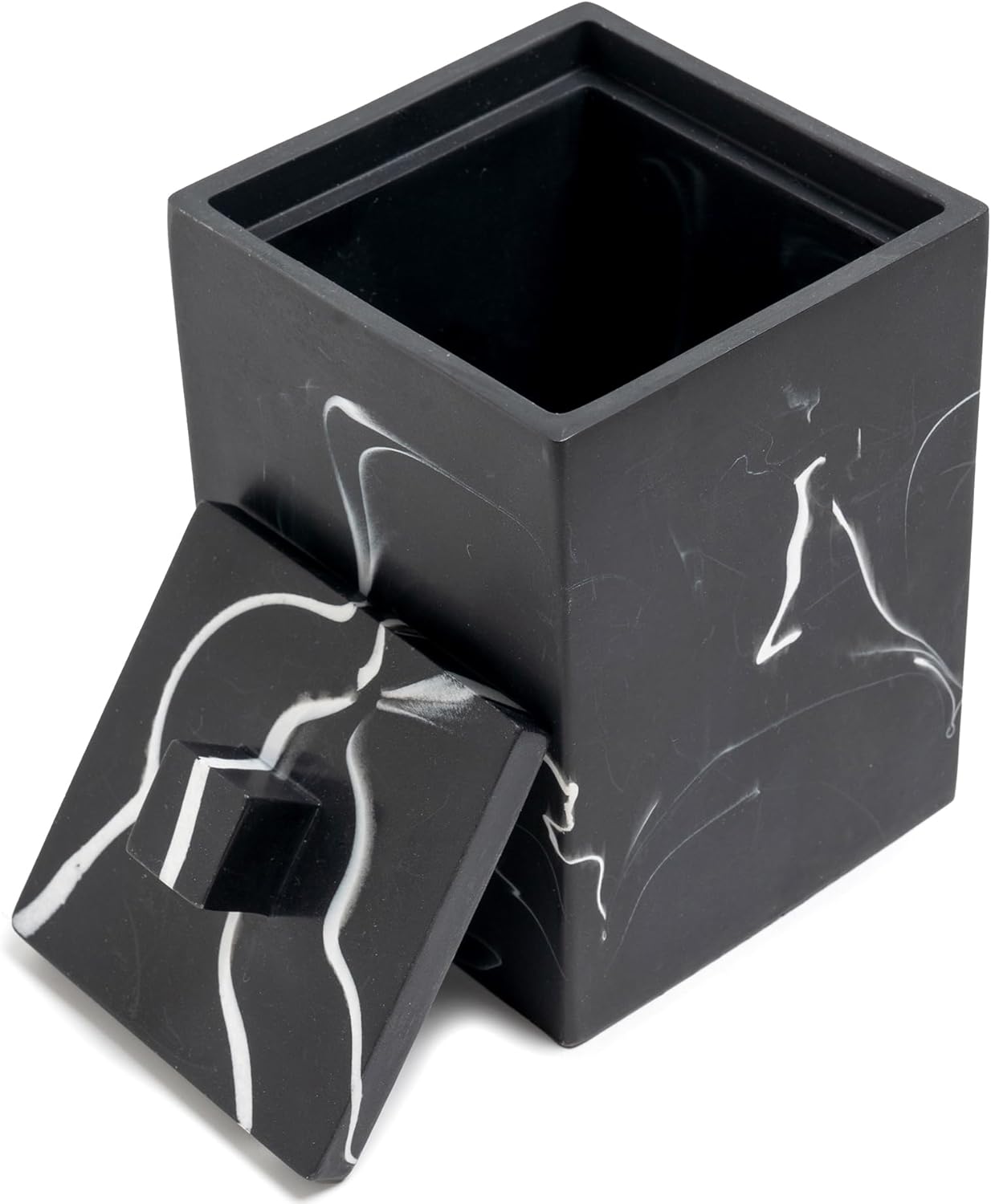 Cotton Swab Canister with Lid, Resin Qtip Holder Bathroom Containers Canister Cotton Ball Organizer, for Jewelry Necklace Ring Earring Storage jar Gift Case (Matte Ink Black)